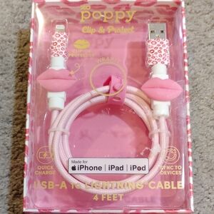 Poppy Pink USB-A to Lightning Cable with Clip Protector